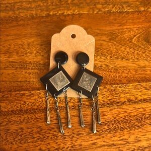 Black and Silver Geometric Dangle Earrings